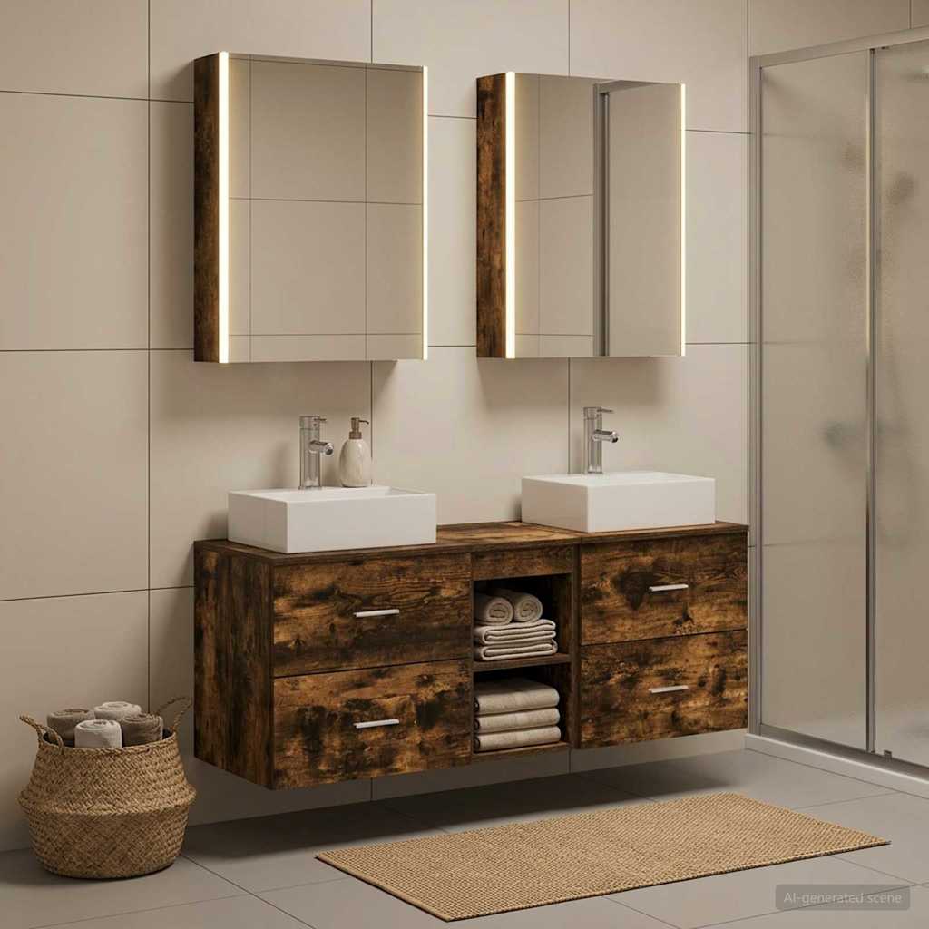 Set di mobili per il bagno 5 pz Rovere Fumo | homemem39