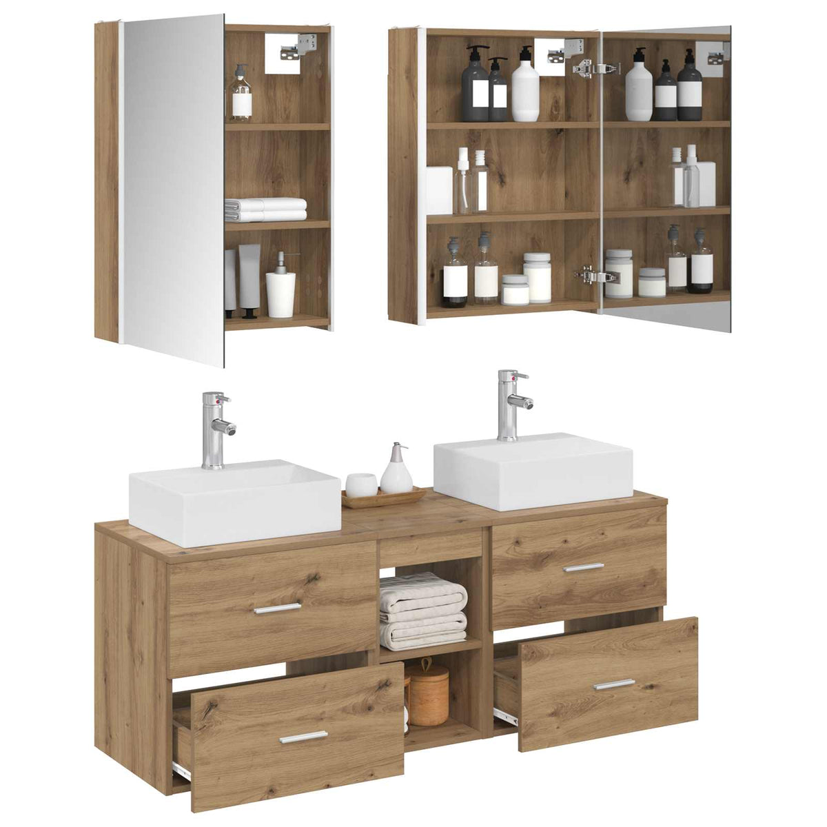 Set di mobili per il bagno 5 pz Rovere Artigianale | homemem39