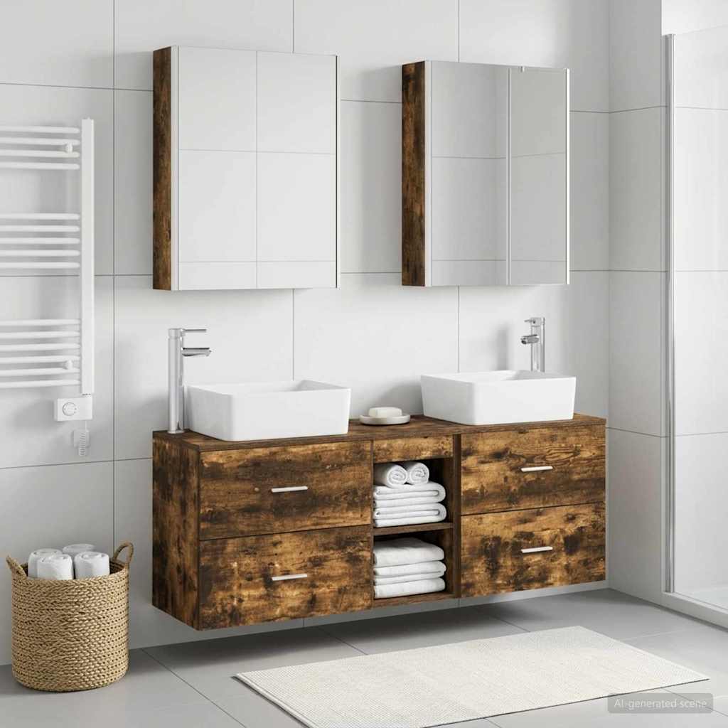 Set di mobili per il bagno 5 pz Rovere Fumo | homemem39