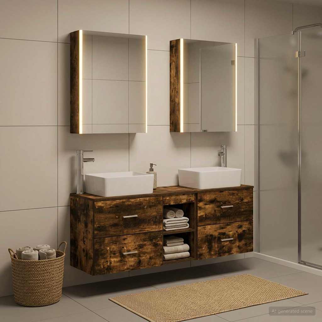Set di mobili per il bagno 5 pz Rovere Fumo | homemem39