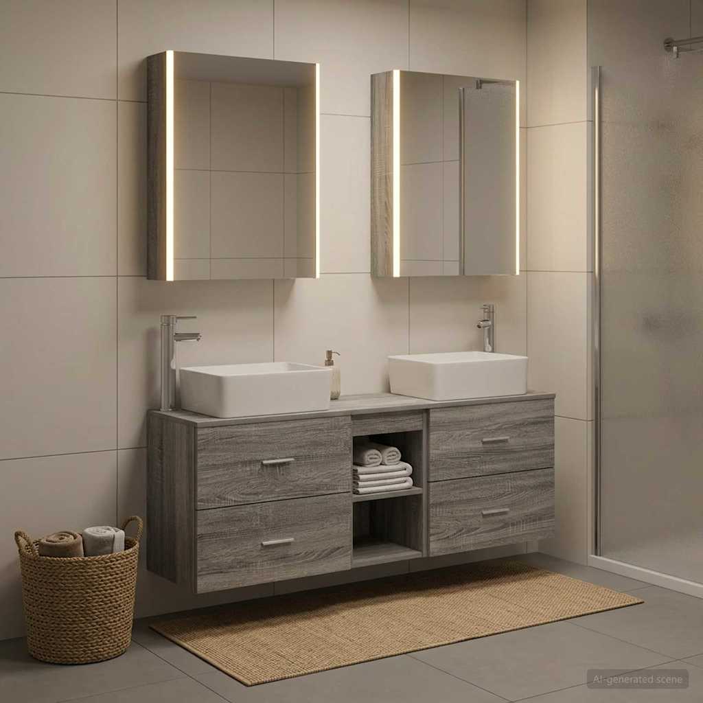 Set di mobili per il bagno 5 pz Sonoma grigio | homemem39