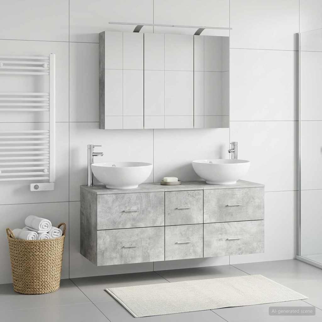 Set di mobili per il bagno 4 pz Grigio Cemento | homemem39