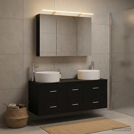 Set di mobili per il bagno 4 pz Rovere Nero | homemem39