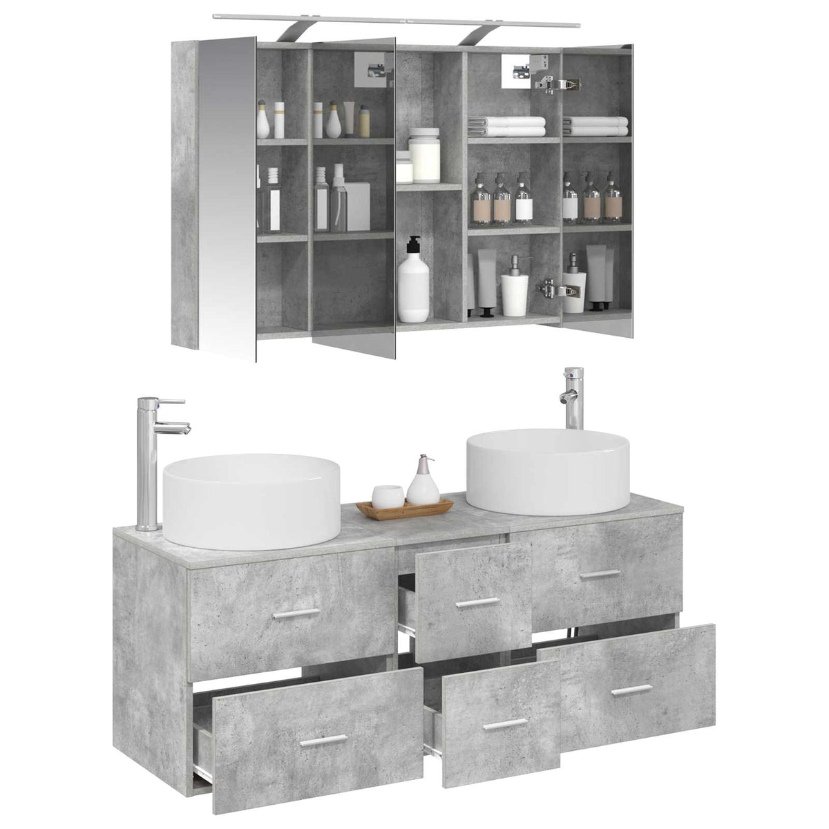 Set di mobili per il bagno 4 pz Grigio Cemento | homemem39