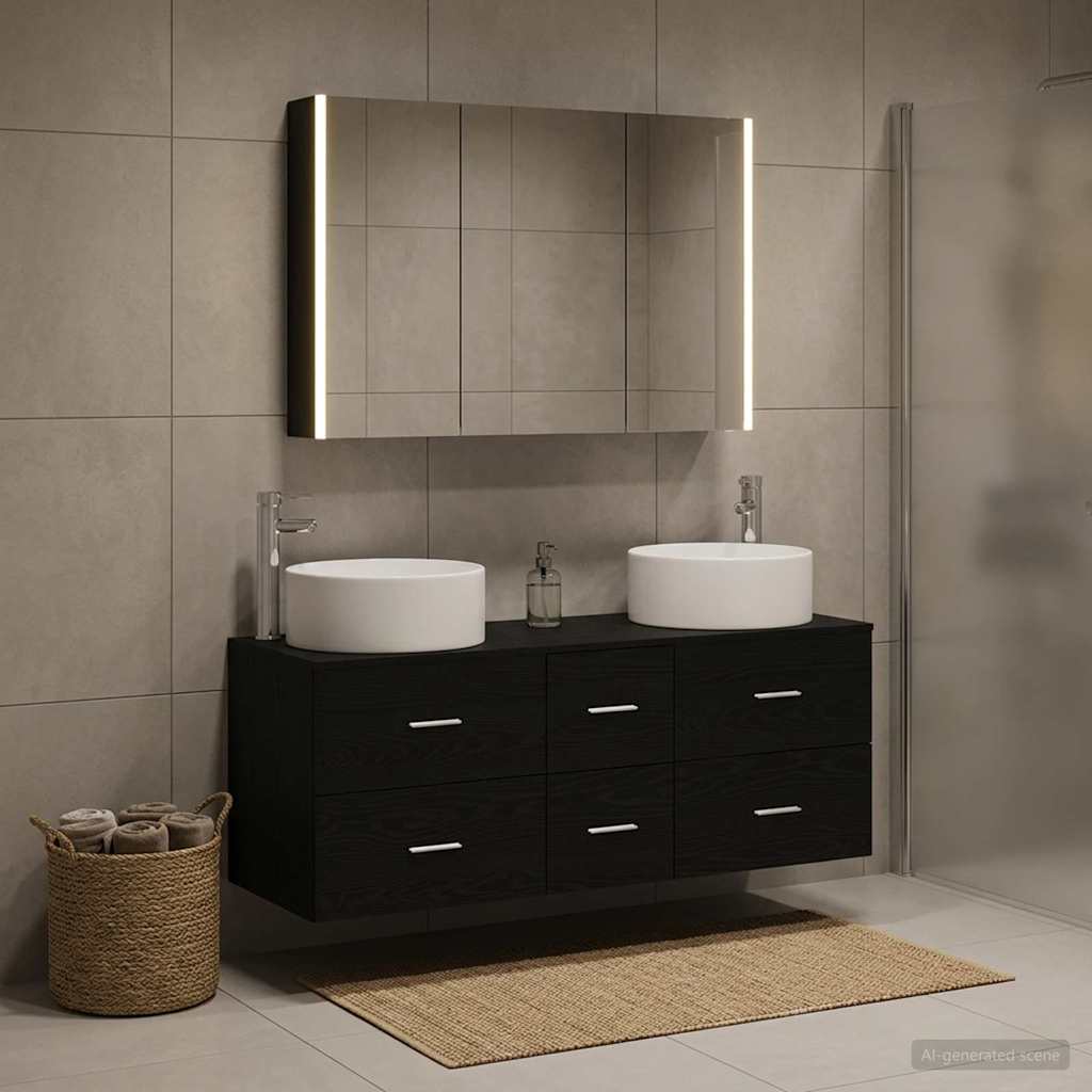 Set di mobili per il bagno 4 pz Rovere Nero | homemem39