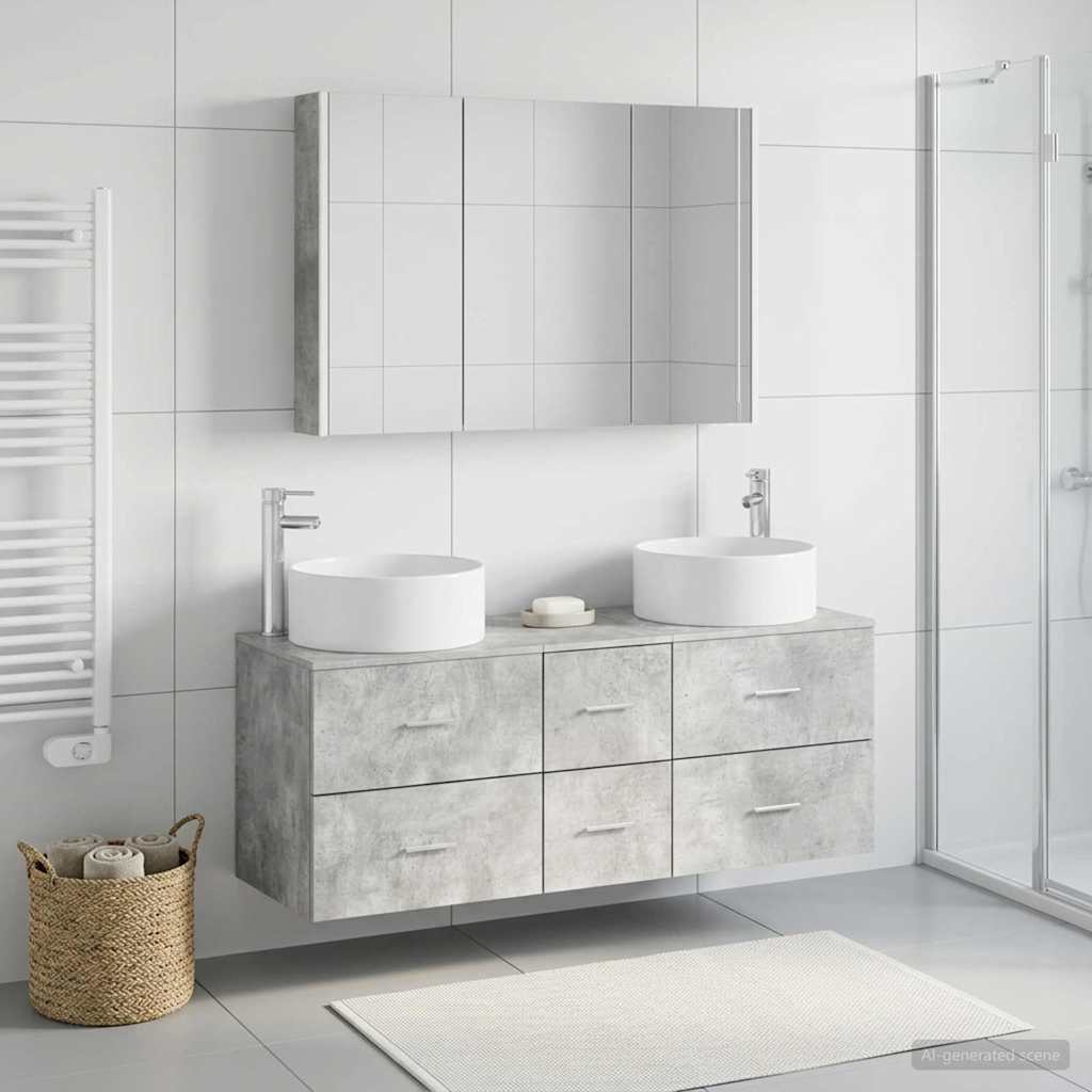 Set di mobili per il bagno 4 pz Grigio Cemento | homemem39