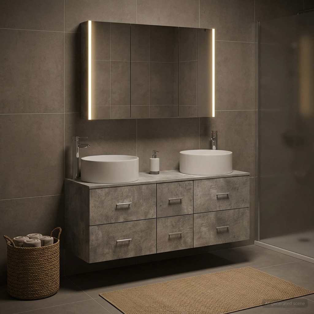 Set di mobili per il bagno 4 pz Grigio Cemento | homemem39