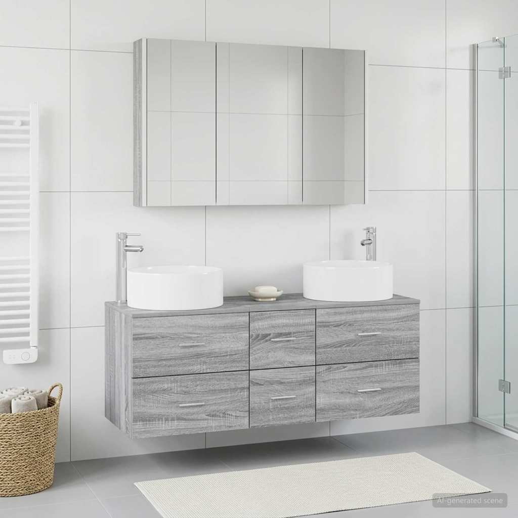 Set di mobili per il bagno 4 pz Sonoma grigio | homemem39