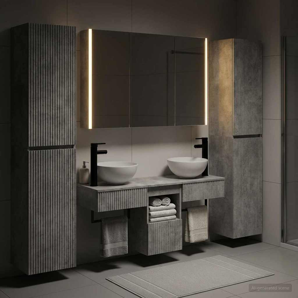 Set di mobili per il bagno 6 pz Grigio Cemento | homemem39