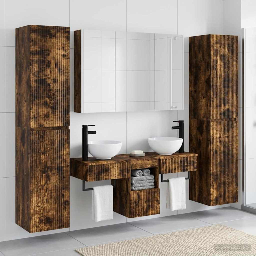 Set di mobili per il bagno 6 pz Rovere Fumo | homemem39