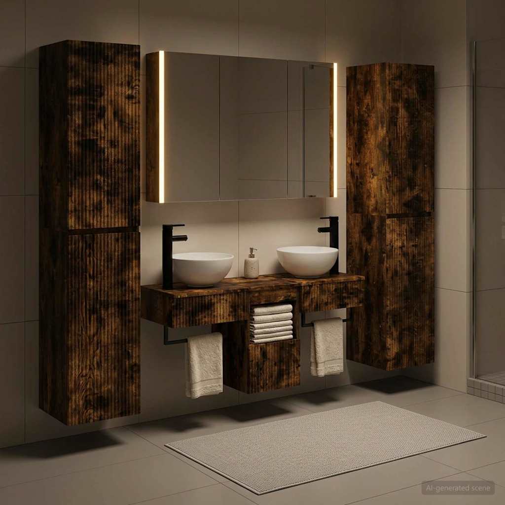 Set di mobili per il bagno 6 pz Rovere Fumo | homemem39