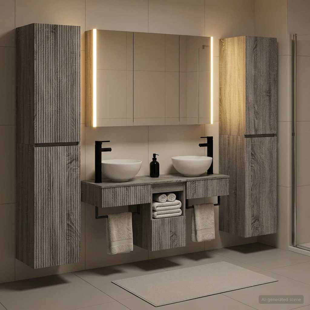 Set di mobili per il bagno 6 pz Sonoma grigio | homemem39