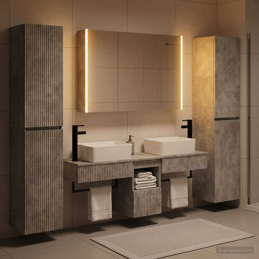 Set di mobili per il bagno 6 pz Grigio Cemento | homemem39