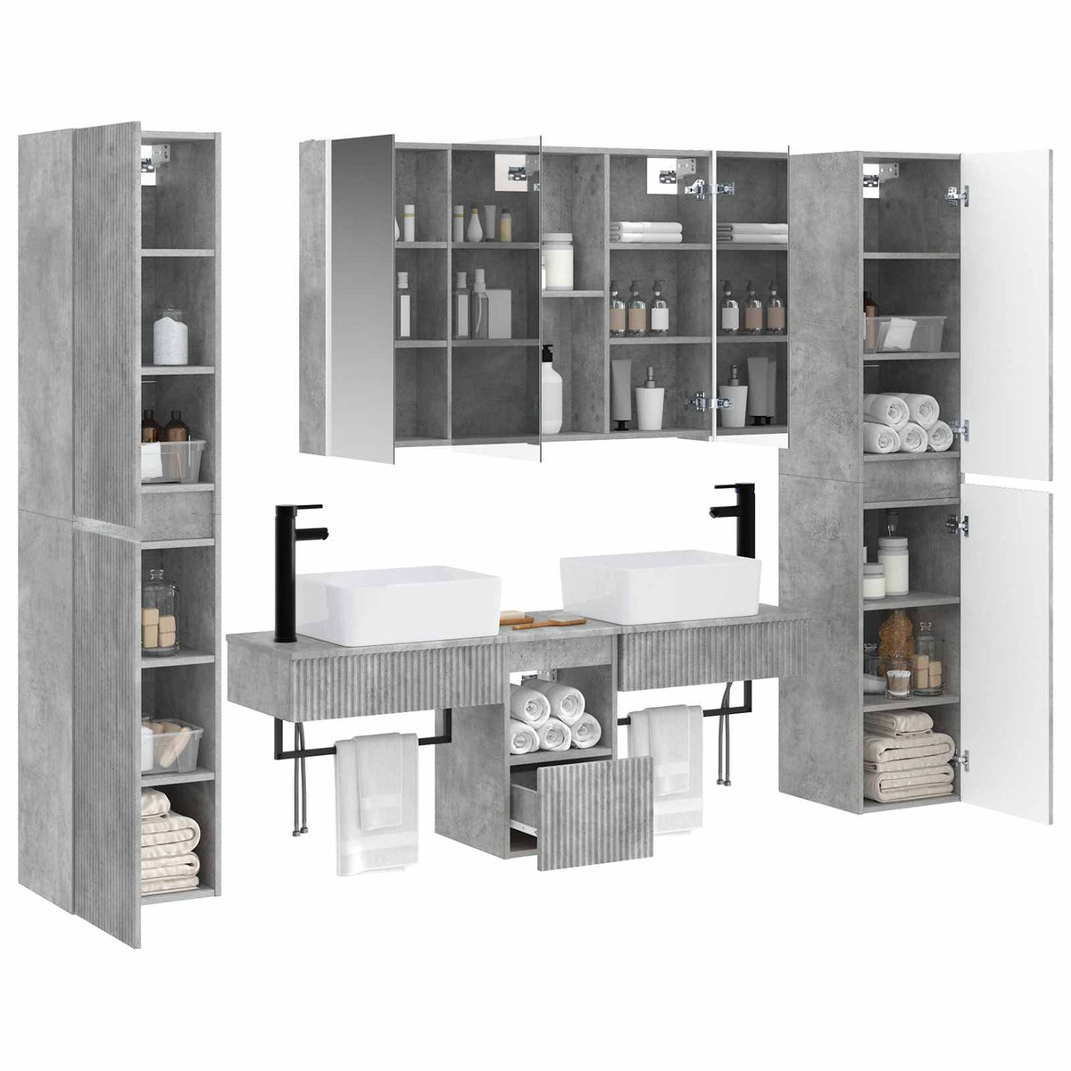 Set di mobili per il bagno 6 pz Grigio Cemento | homemem39
