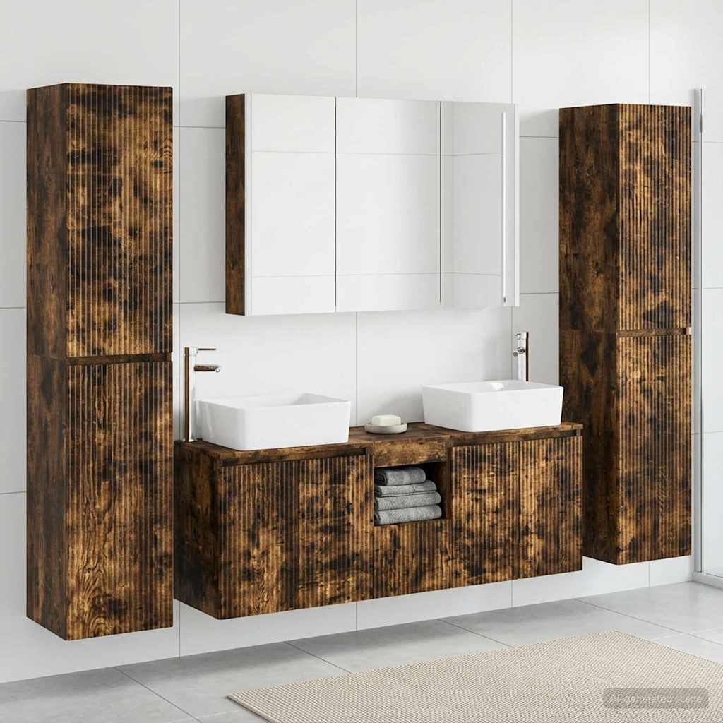 Set di mobili per il bagno 6 pz Rovere Fumo
