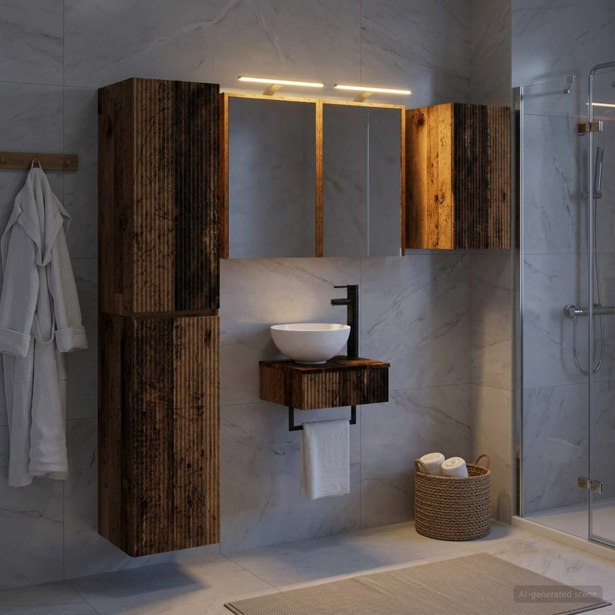 Set di mobili per il bagno 5 pz Legno antico | homemem39