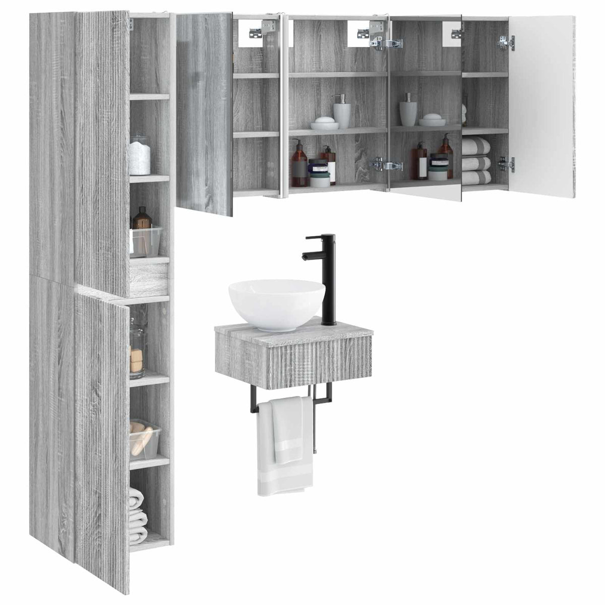 Set di mobili per il bagno 5 pz Sonoma grigio | homemem39