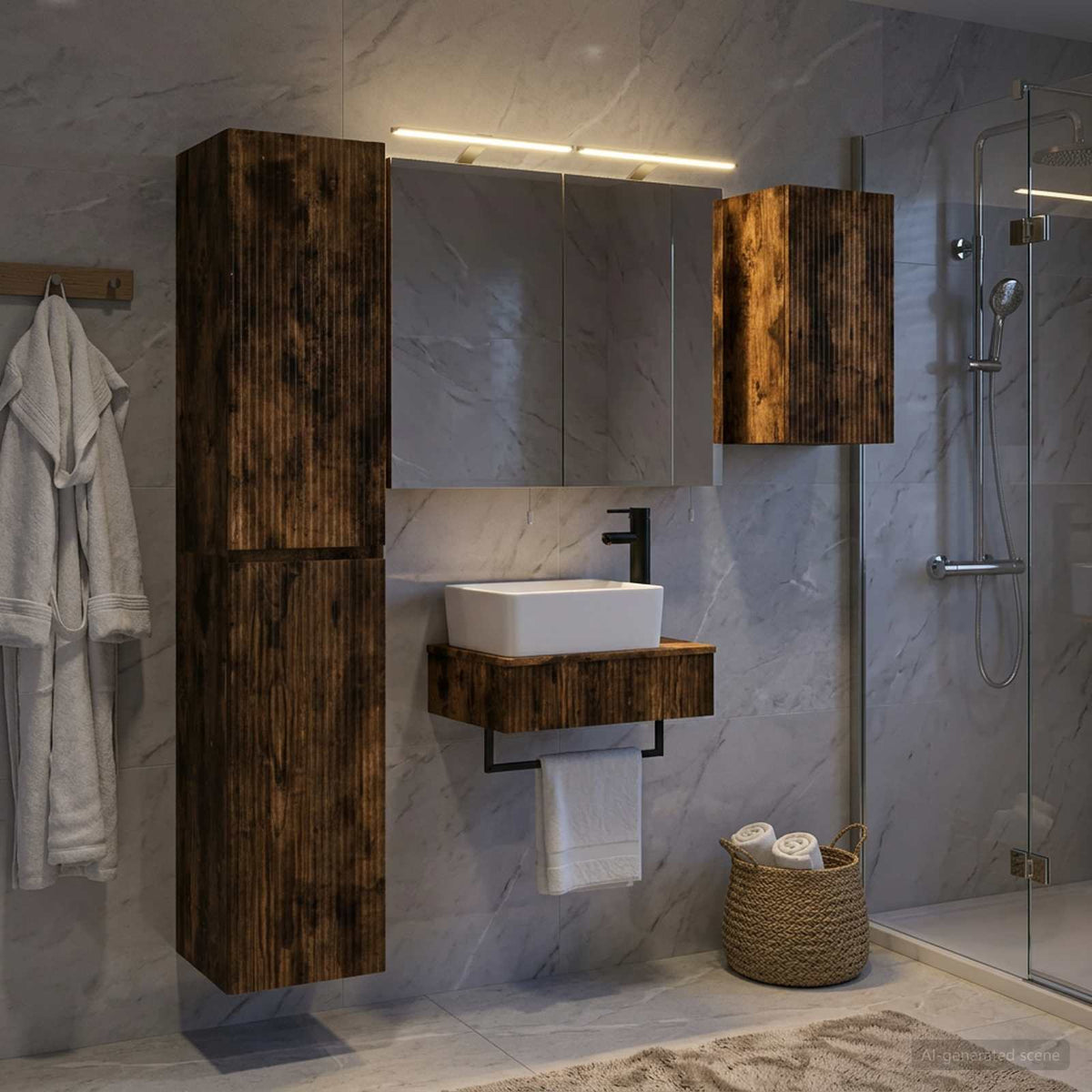 Set di mobili per il bagno 5 pz Rovere Fumo | homemem39