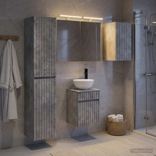 Set di Armadi da Bagno 5 pz Grigio Cemento Legno ingegnerizzato