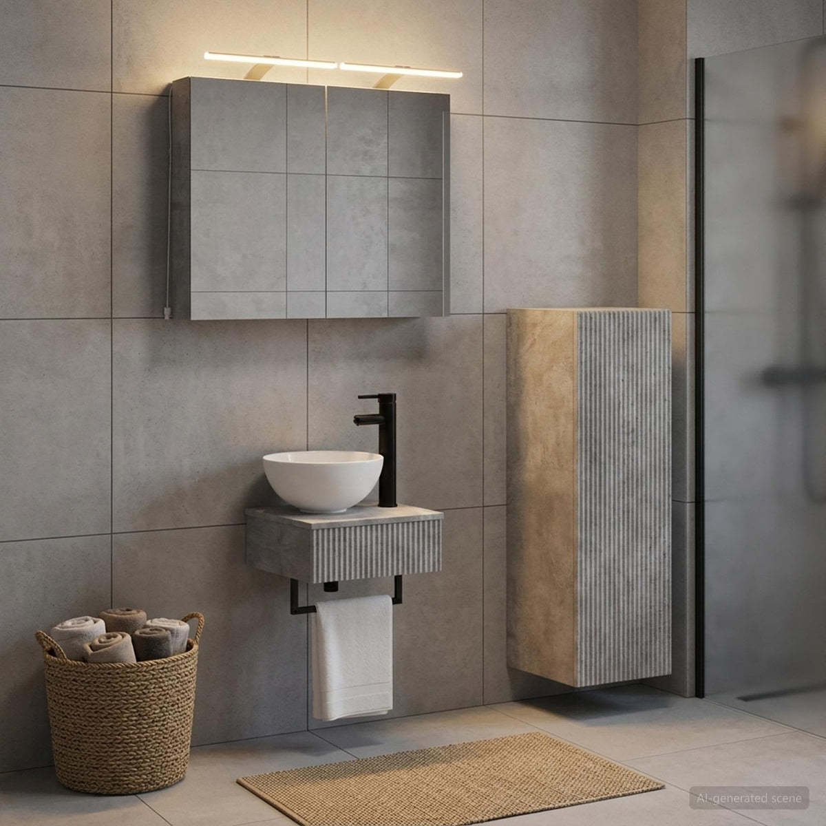 Set di Armadi da Bagno 4 pz Grigio Cemento Legno ingegnerizzato | homemem39