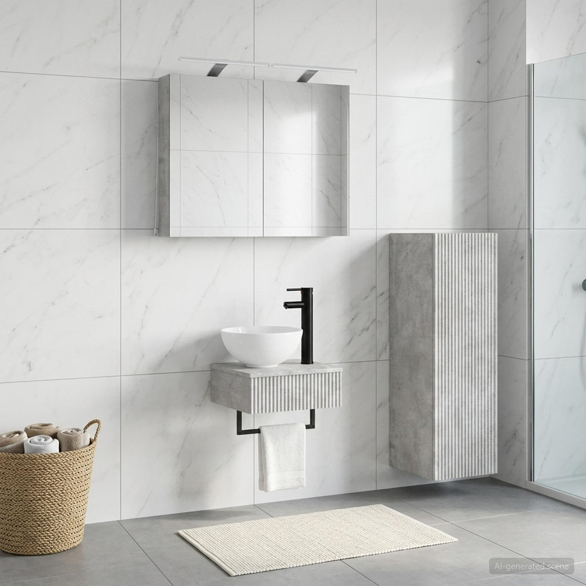 Set di Armadi da Bagno 4 pz Grigio Cemento Legno ingegnerizzato | homemem39