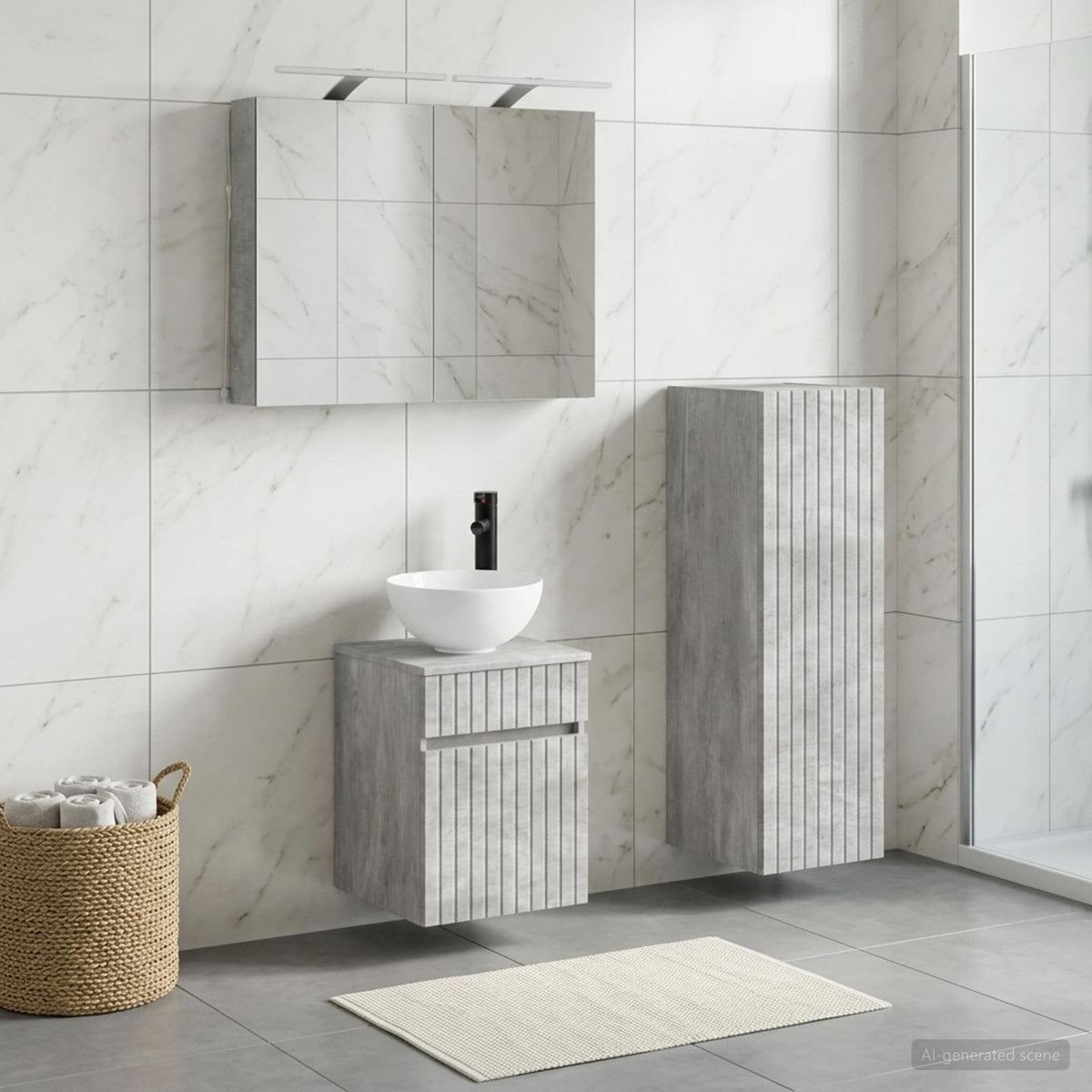 Set di mobili per il bagno 4 pz Grigio Cemento