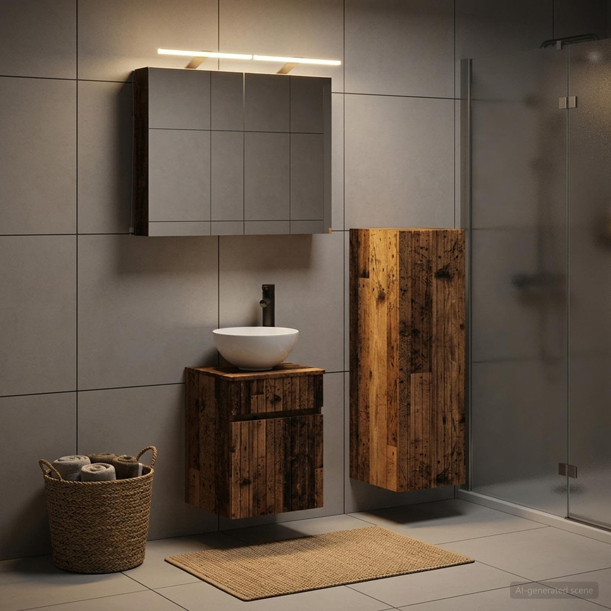 Set di mobili per il bagno 4 pz Legno antico | homemem39