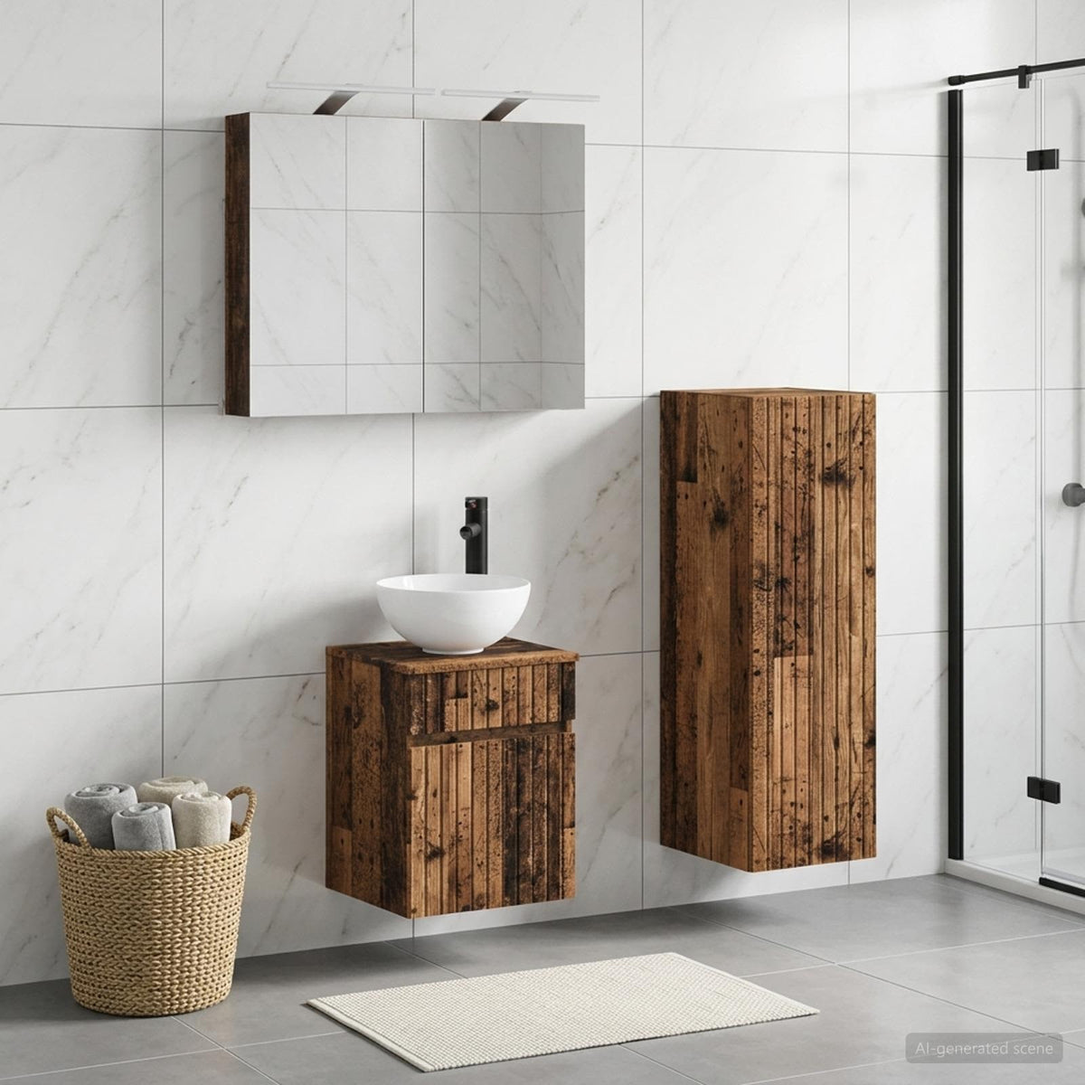 Set di mobili per il bagno 4 pz Legno antico
