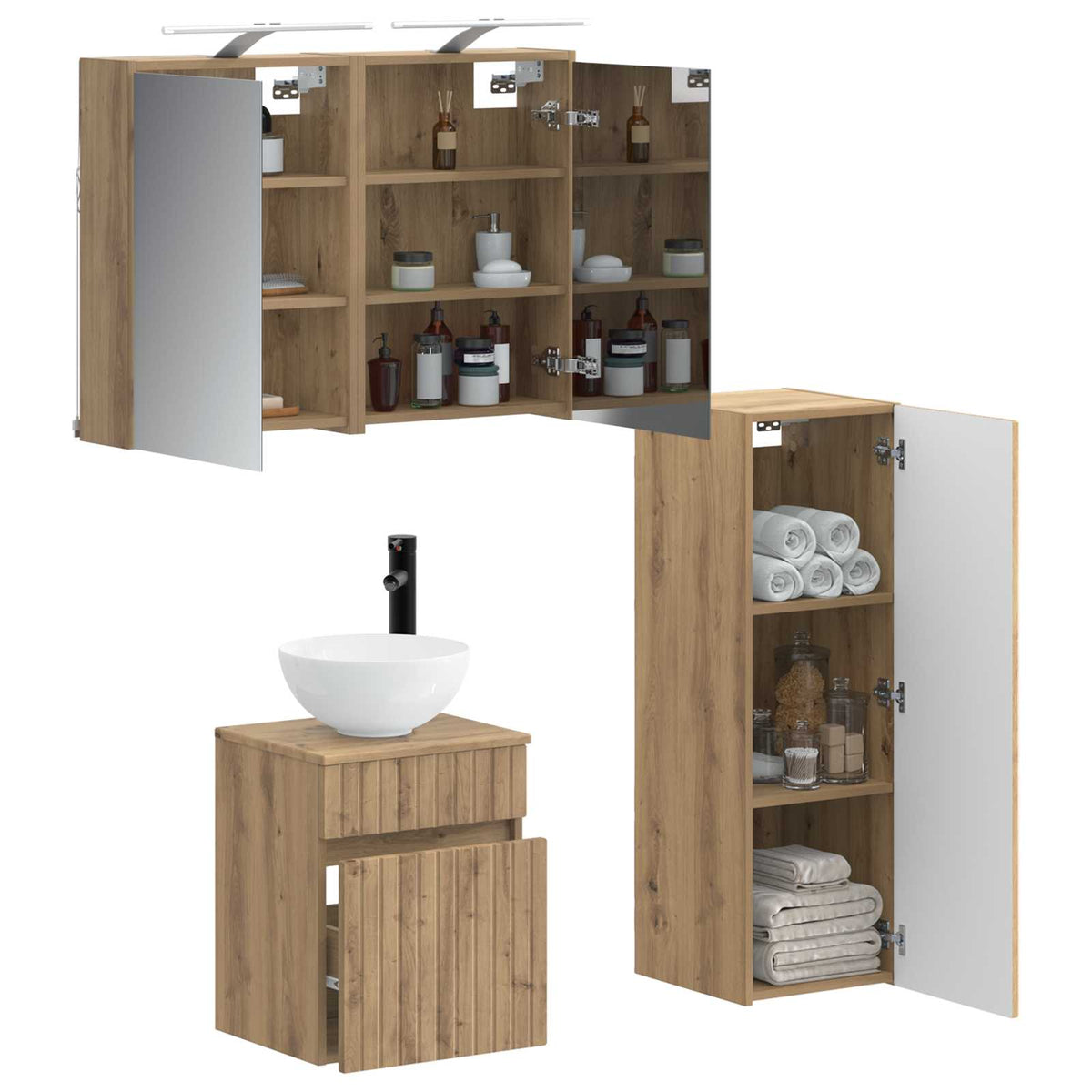 Set di mobili per il bagno 4 pz Rovere Artigianale | homemem39