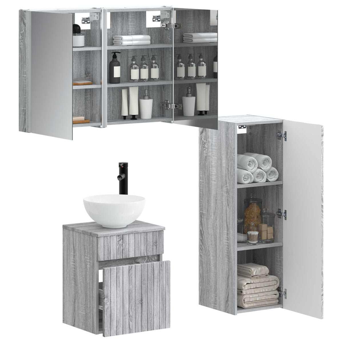 Set di mobili per il bagno 4 pz Sonoma grigio | homemem39