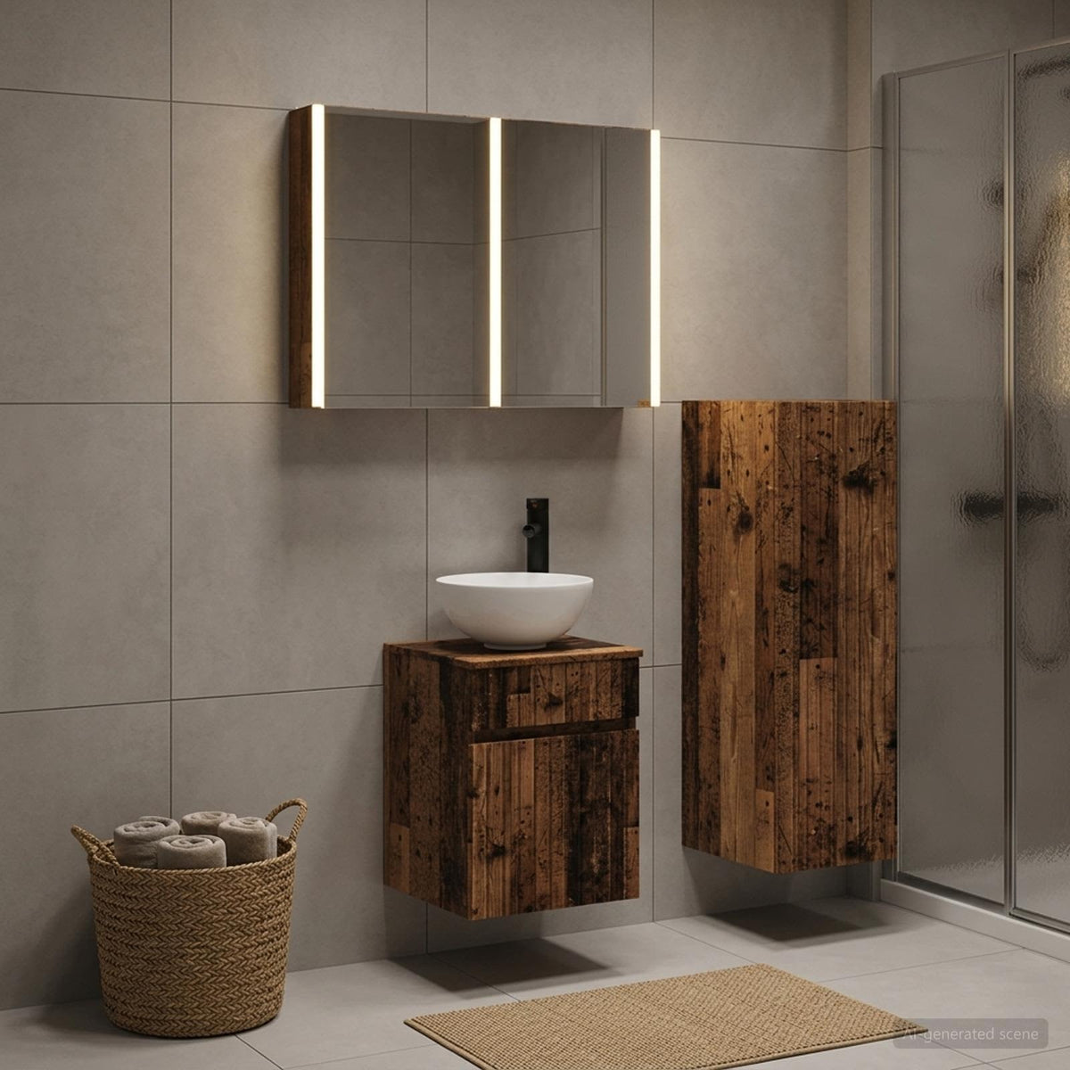 Set di mobili per il bagno 4 pz Legno antico