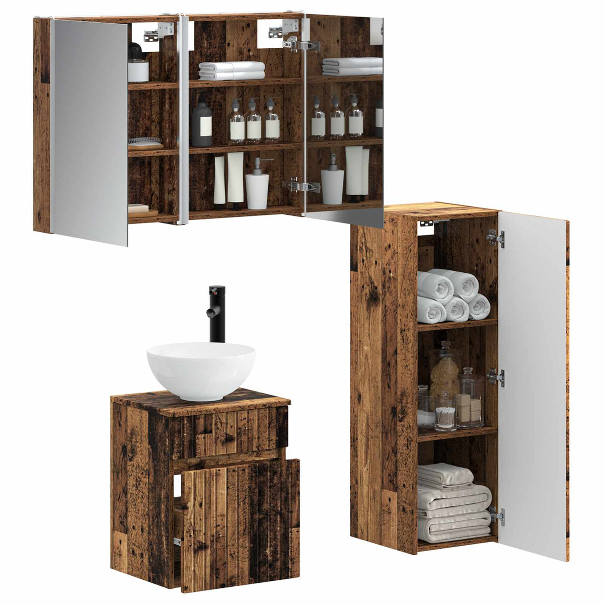 Set di mobili per il bagno 4 pz Legno antico