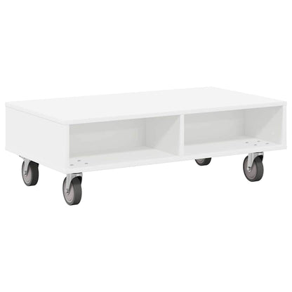 Tavolino con Ruote Bianco 90 x 50 x 30 cm Legno multistrato