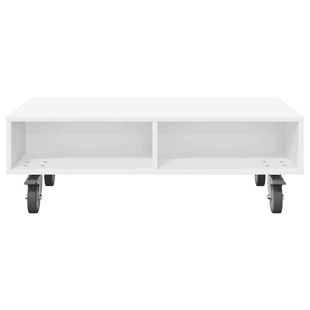 Tavolino con Ruote Bianco 90 x 50 x 30 cm Legno multistrato