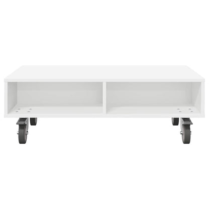 Tavolino con Ruote Bianco 90 x 50 x 30 cm Legno multistrato