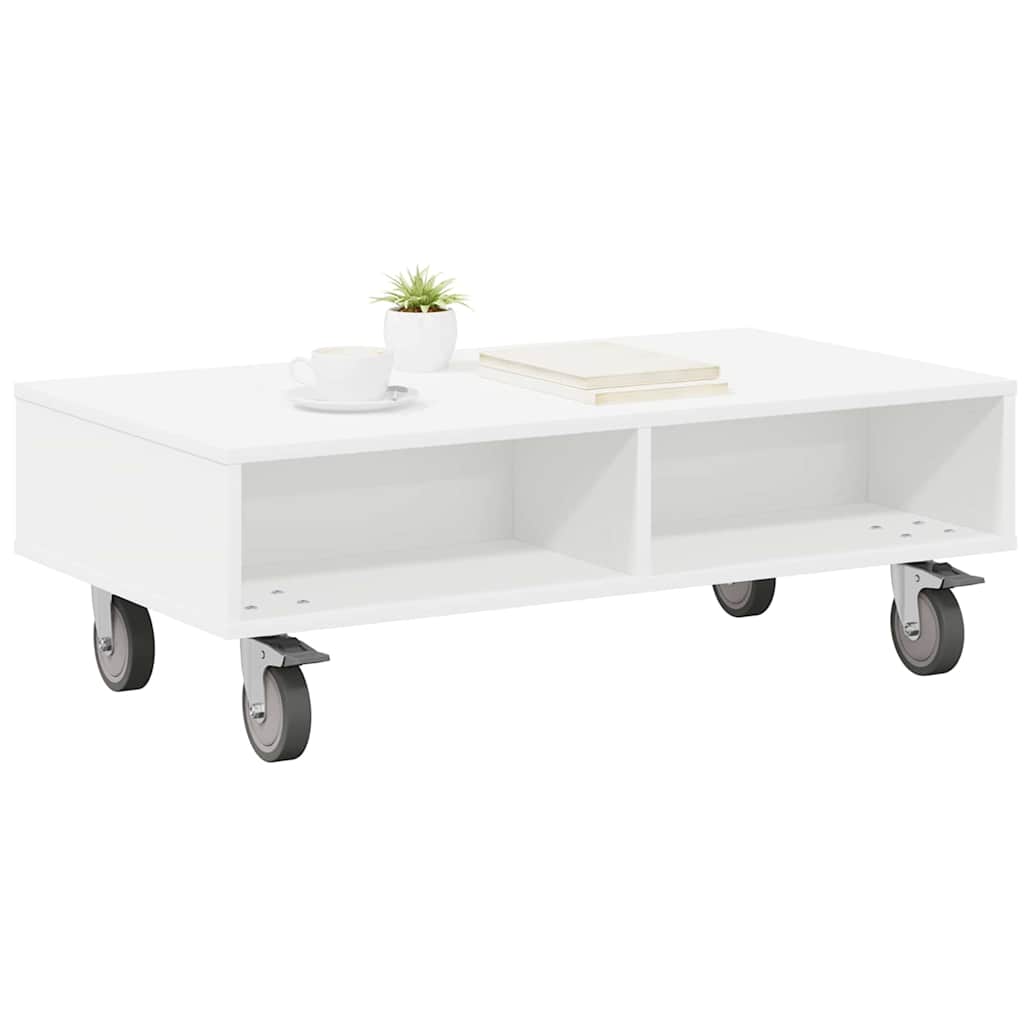 Tavolino con Ruote Bianco 90 x 50 x 30 cm Legno multistrato