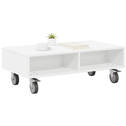 Tavolino con Ruote Bianco 90 x 50 x 30 cm Legno multistrato