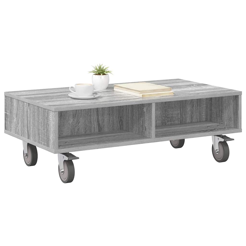 Tavolino con Ruote Grigio Sonoma 90 x 50 x 30 cm