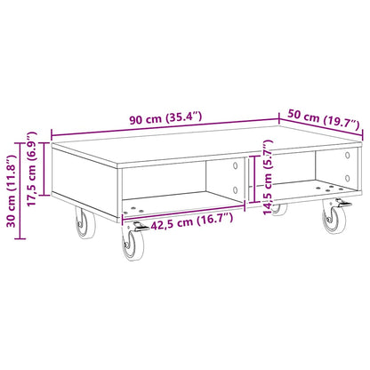 Tavolino con Ruote Grigio Sonoma 90 x 50 x 30 cm