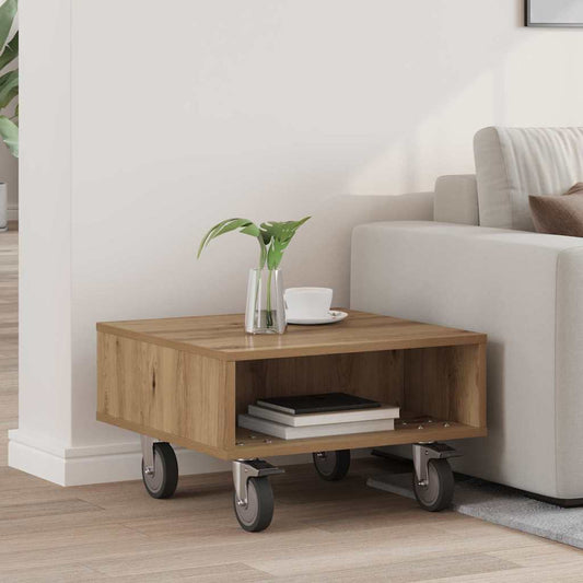 Tavolino con Ruote Rovere artigianale 50 x 50 x 30 cm