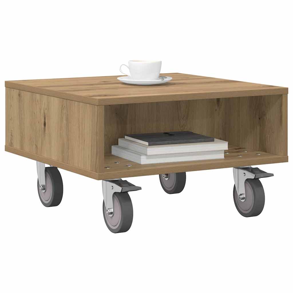 Tavolino con Ruote Rovere artigianale 50 x 50 x 30 cm