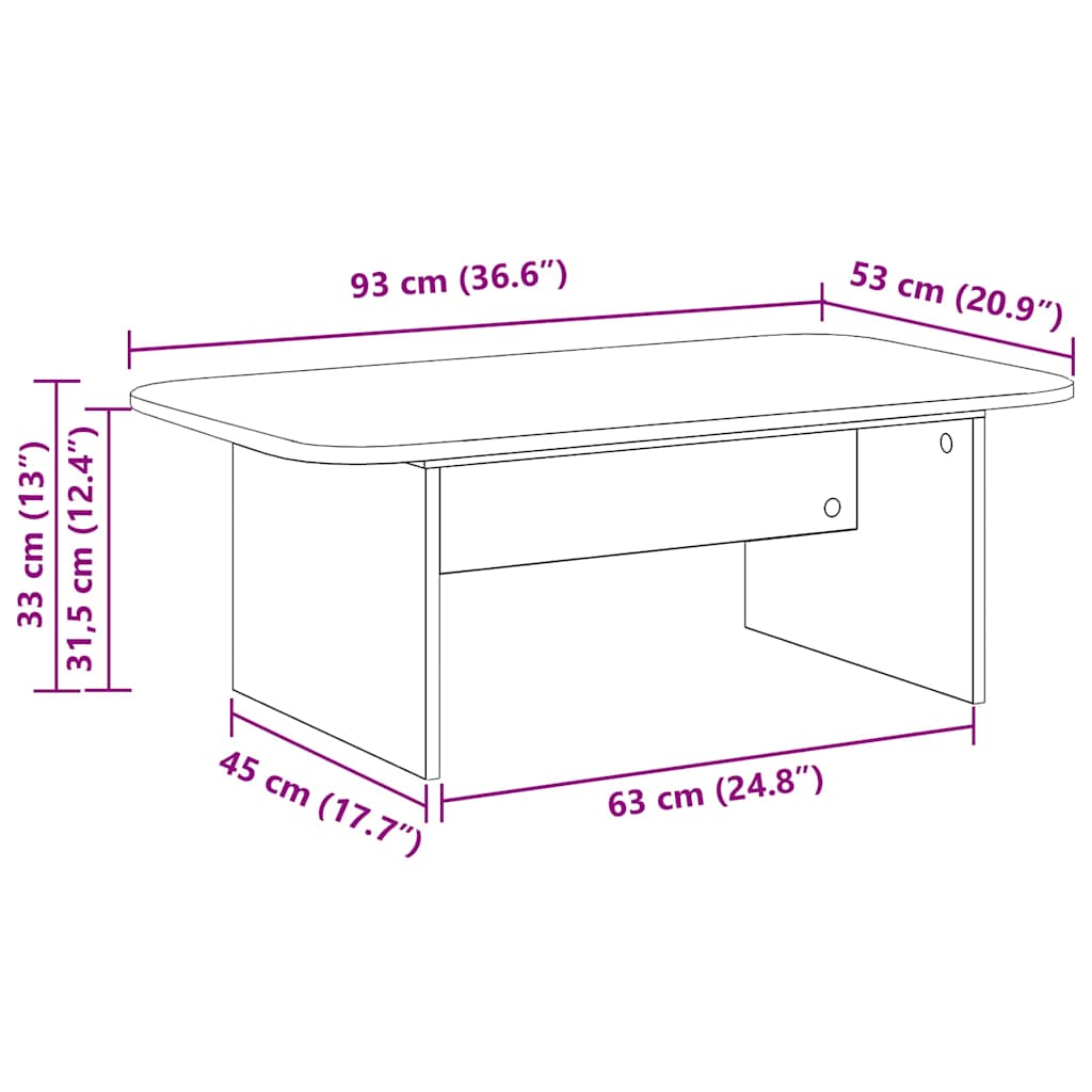 Tavolino da salotto Bianco 93 x 53 x 33 cm Legno multistrato | homemem39