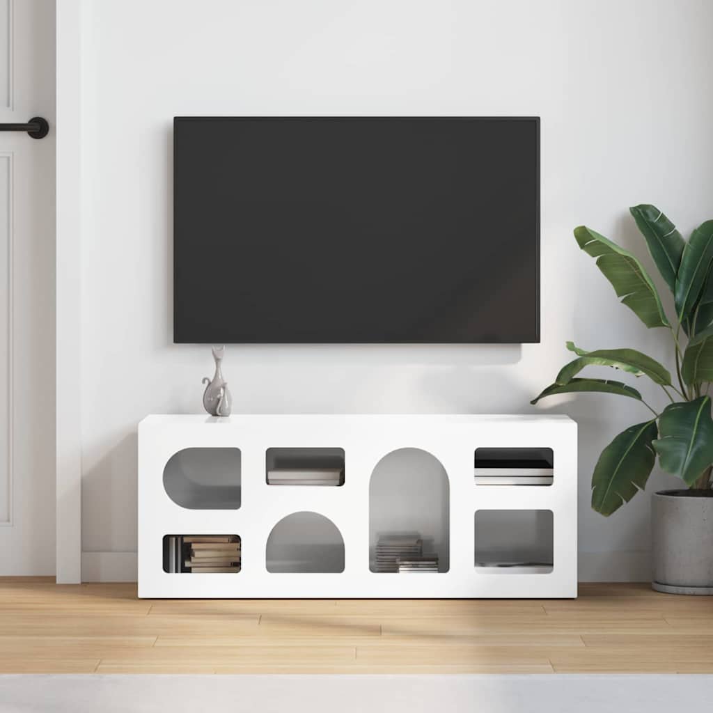 Mobile TV Bianco Lucido 100 x 35 x 40 cm Legno multistrato