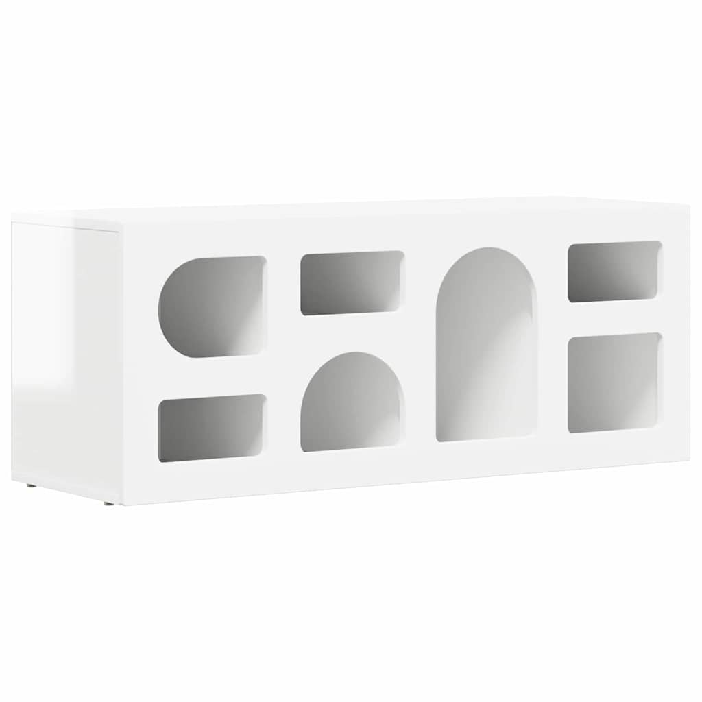 Mobile TV Bianco Lucido 100 x 35 x 40 cm Legno multistrato