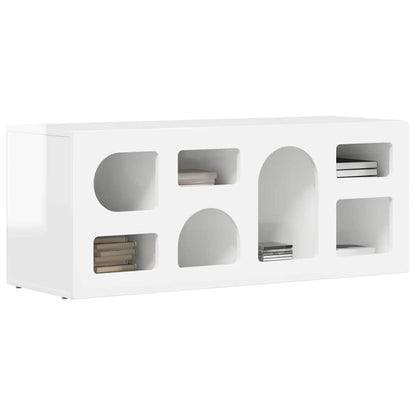 Mobile TV Bianco Lucido 100 x 35 x 40 cm Legno multistrato