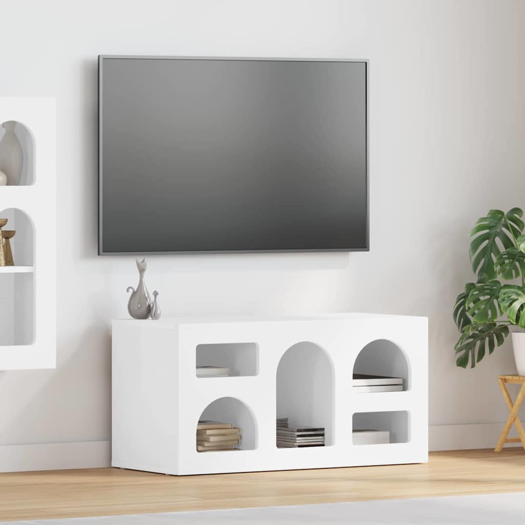 Mobile TV Bianco Lucido 80 x 35 x 40 cm Legno multistrato