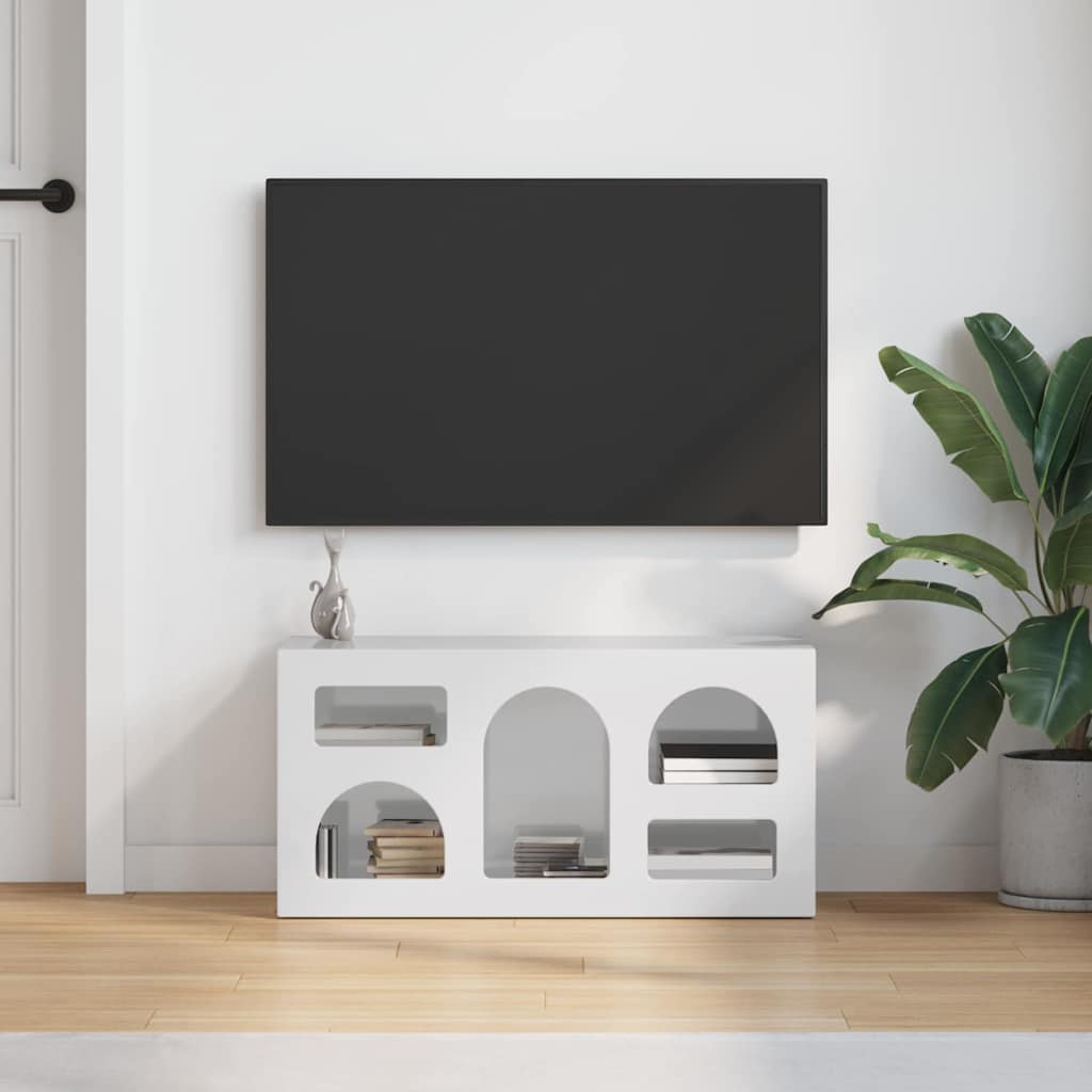 Mobile TV Bianco Lucido 80 x 35 x 40 cm Legno multistrato