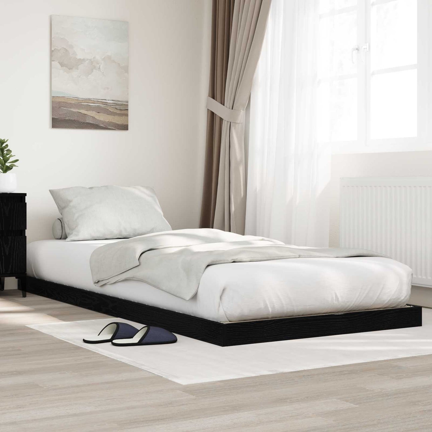 Struttura letto a terra Rovere Nero 75 x 190 cm