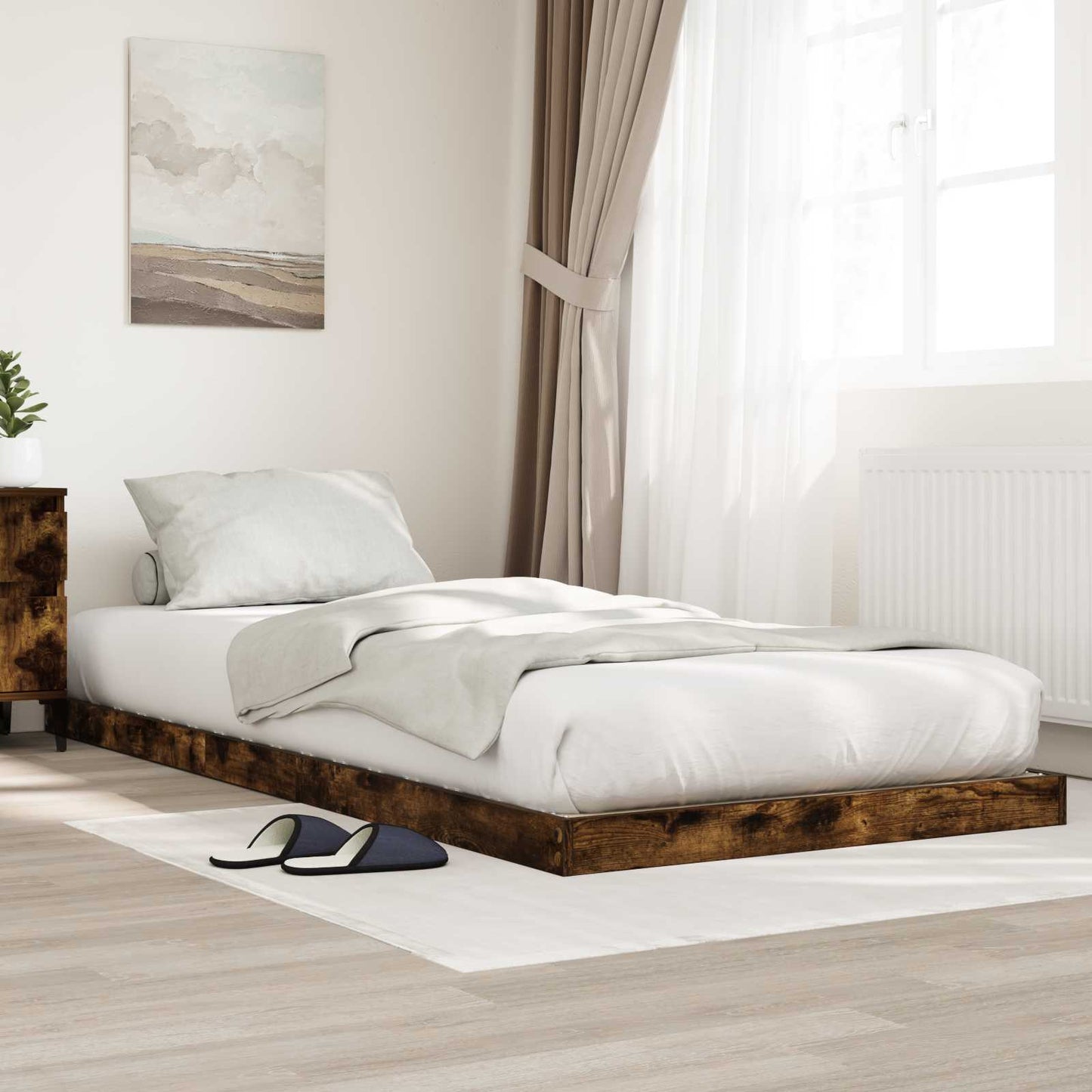 Struttura letto a terra Rovere fumé 75 x 190 cm