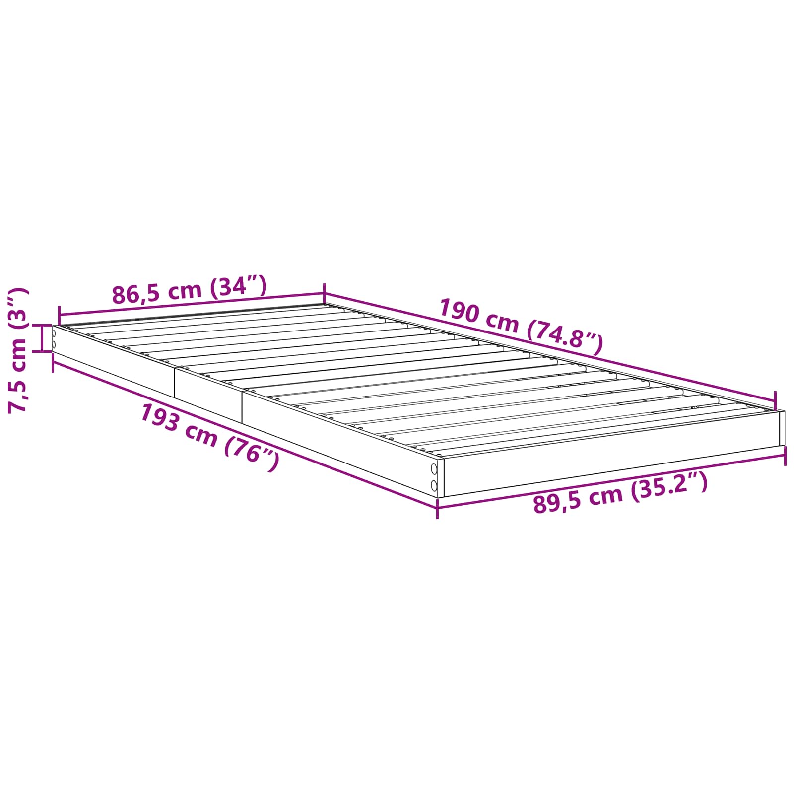 Struttura letto a terra Grigio cemento 90 x 190 cm | homemem39
